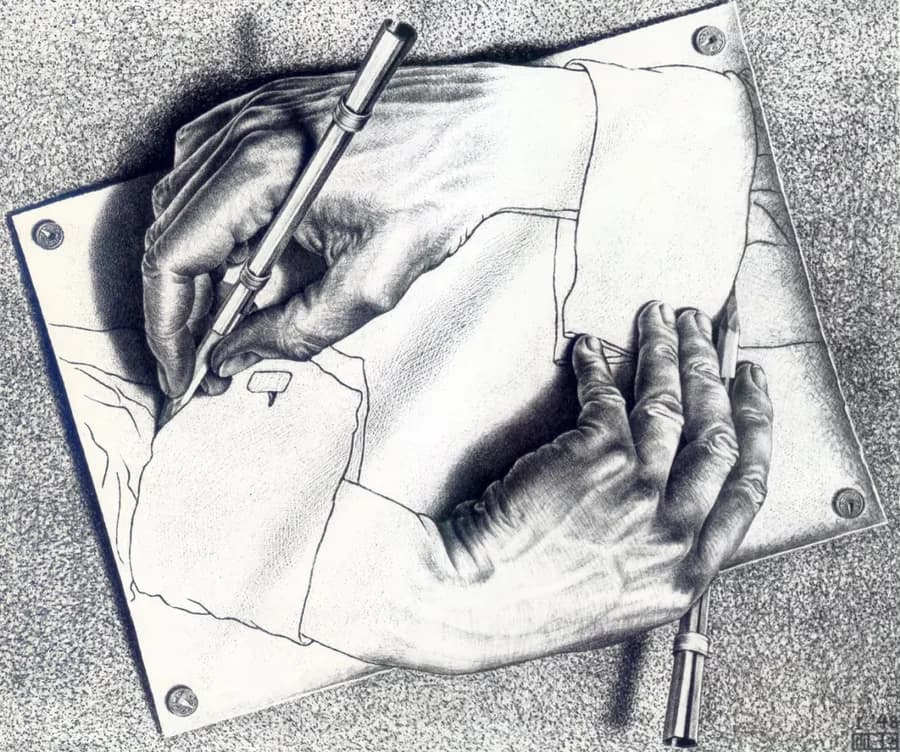 M. C. Escher, *Drawing Hands* (1948) — lithograph, National Gallery of Art.